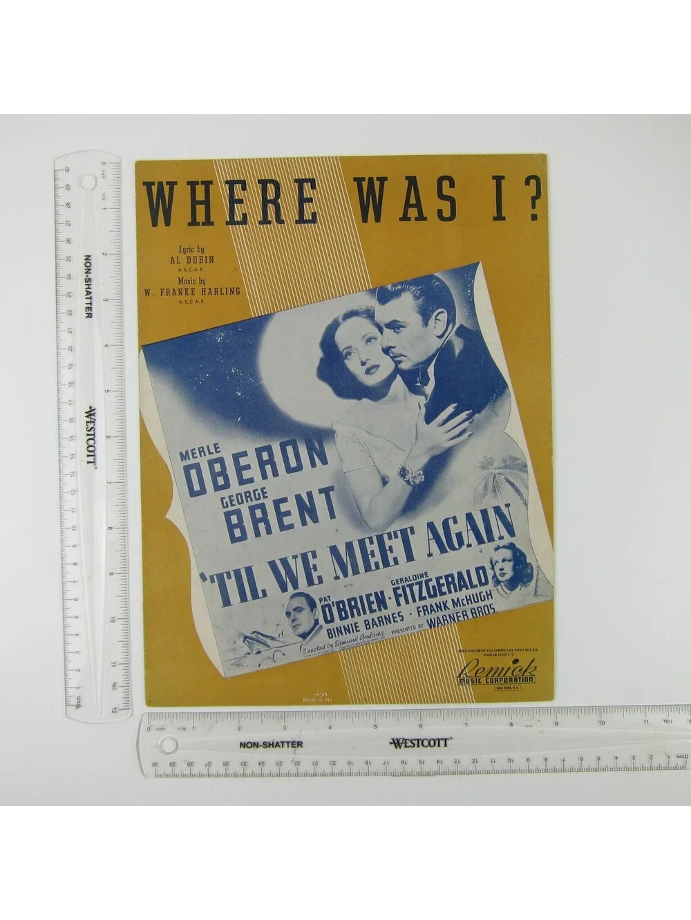 Sheet Music Where Was I? Til We Meet Again Pat O'Brien Geraldine Fitzgerald 1940
